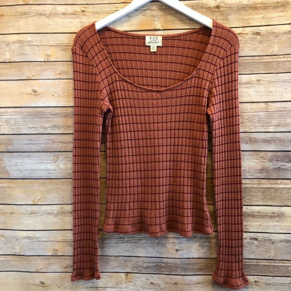 PST By Project Social T Kimora Sweetheart Rib Knit Striped Top Size Large NWOT